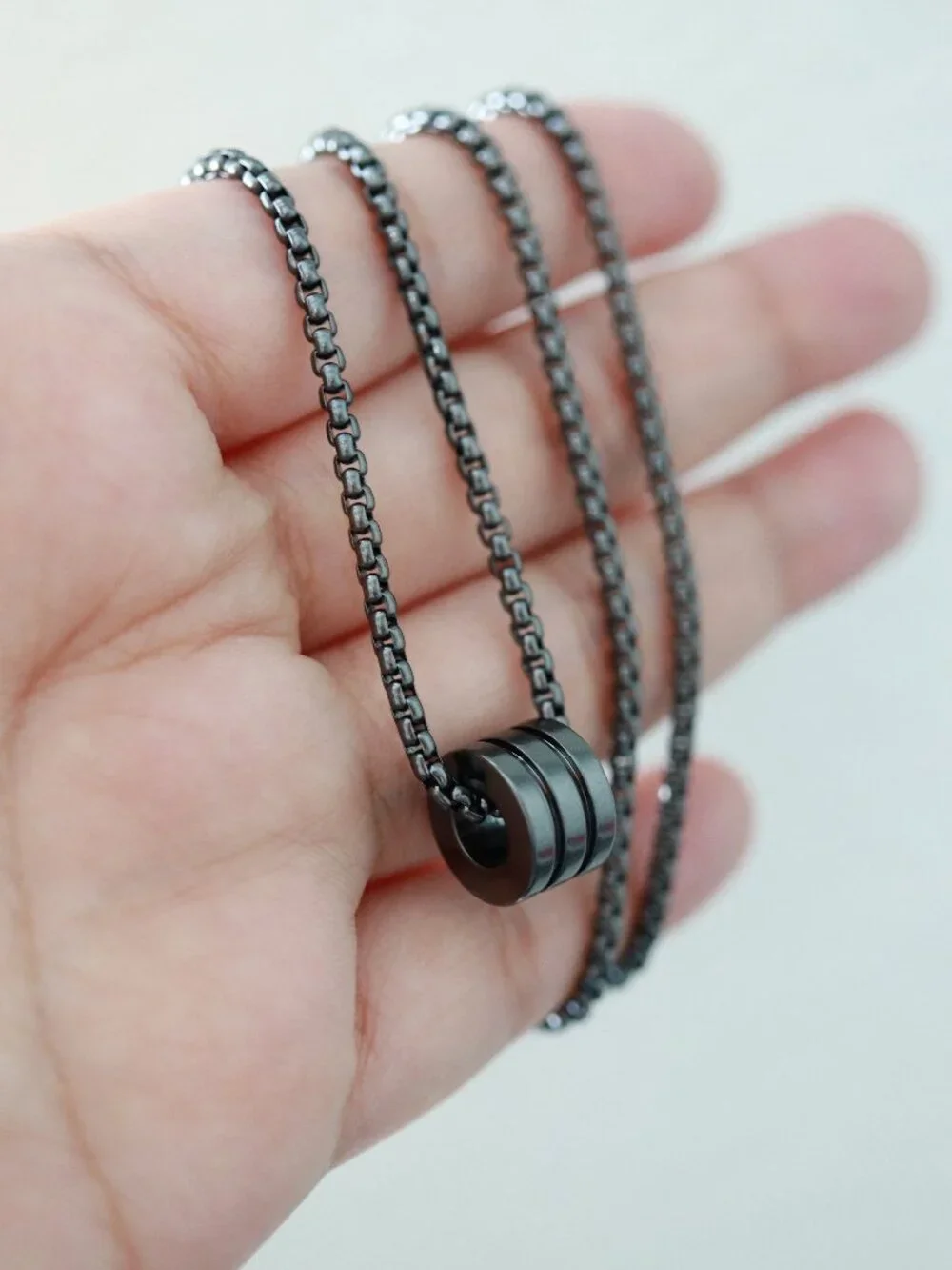 Barrel Round Style Pendant Necklace Black Stainless Steel
